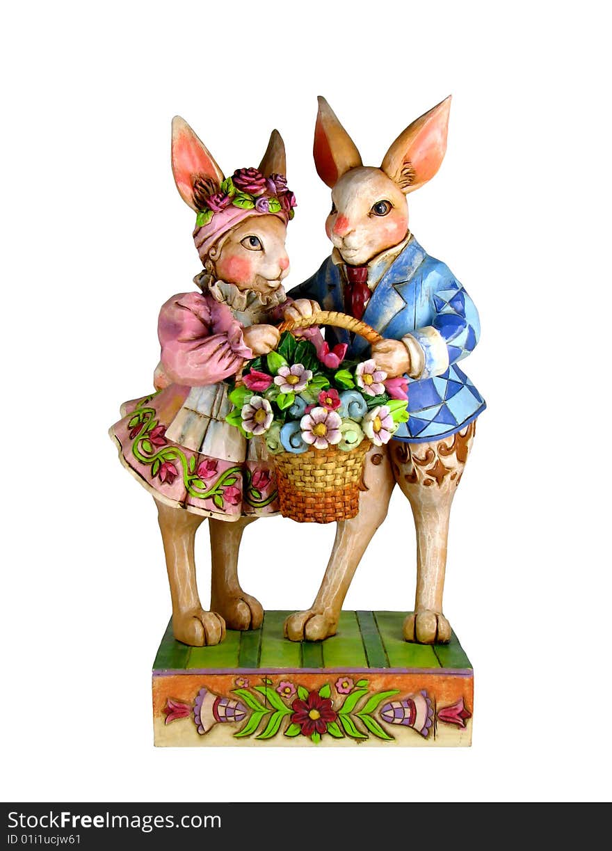 Two rabbits with a basket