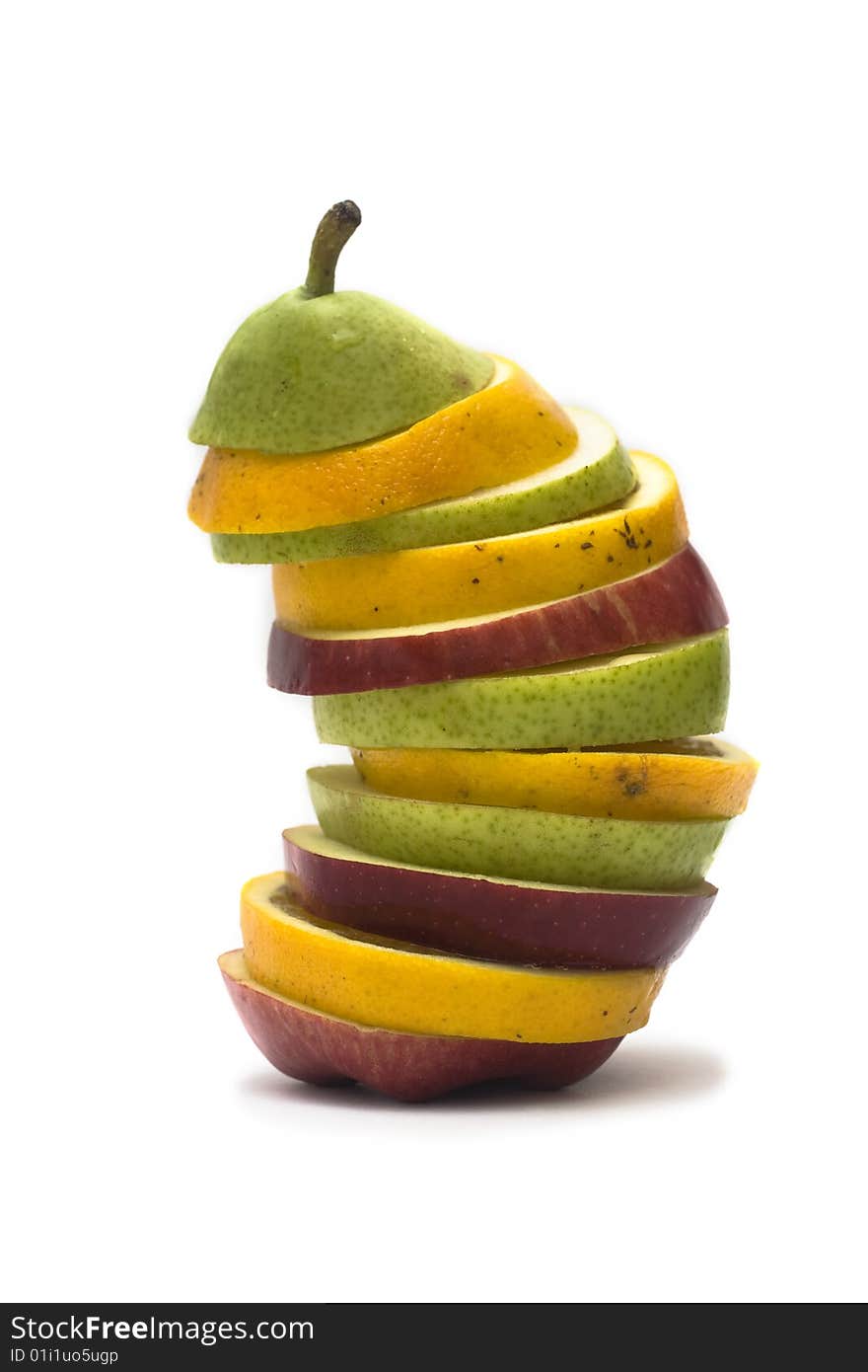 A healthy diet is what it's all about! A tower with various fruits: apple, pear, orange. A healthy diet is what it's all about! A tower with various fruits: apple, pear, orange...