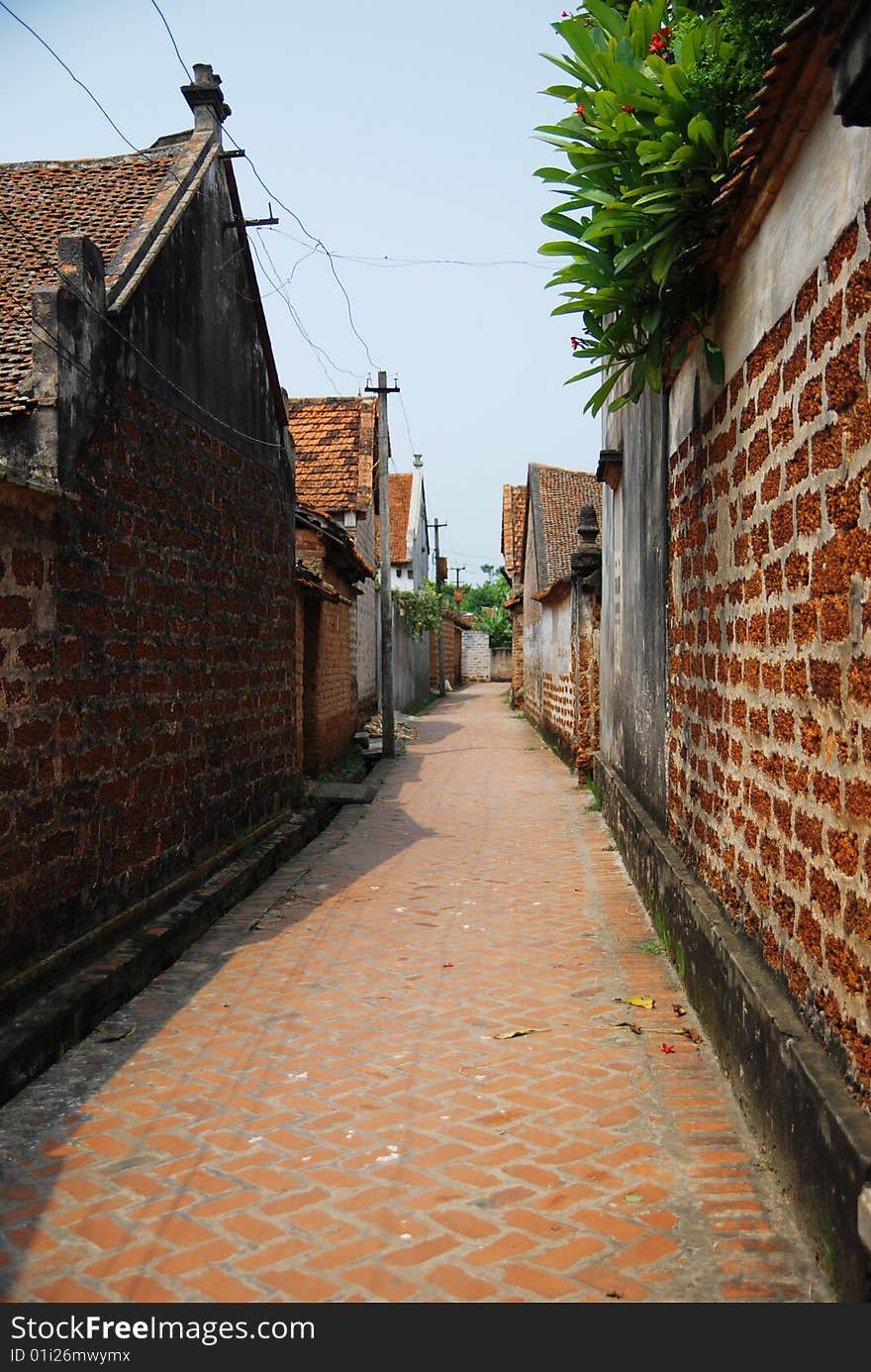 Small lane in a Vietnamese village