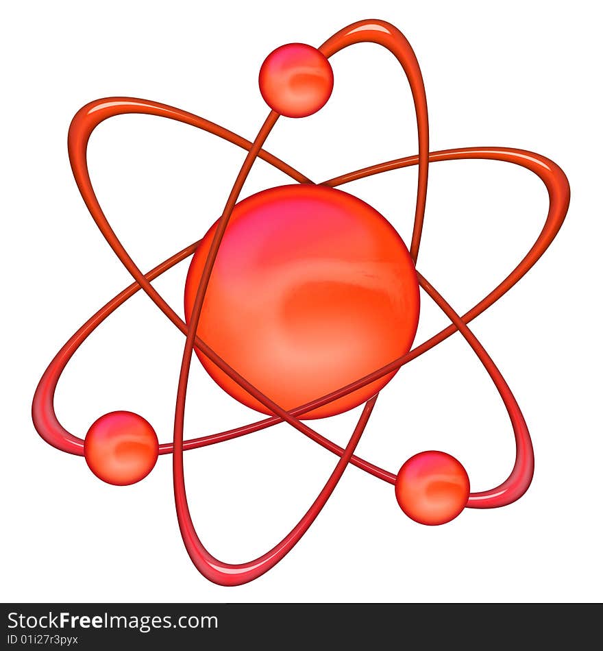 Atom structure red and white background. Atom structure red and white background