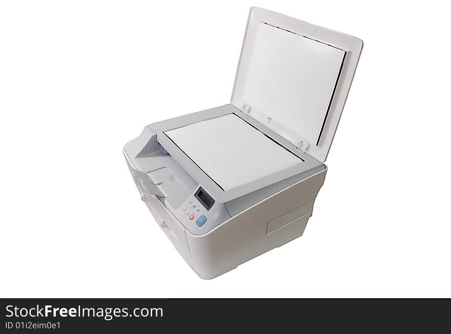 Big gray multifunction laser printer, scanner, xerox, isolated over white. Big gray multifunction laser printer, scanner, xerox, isolated over white