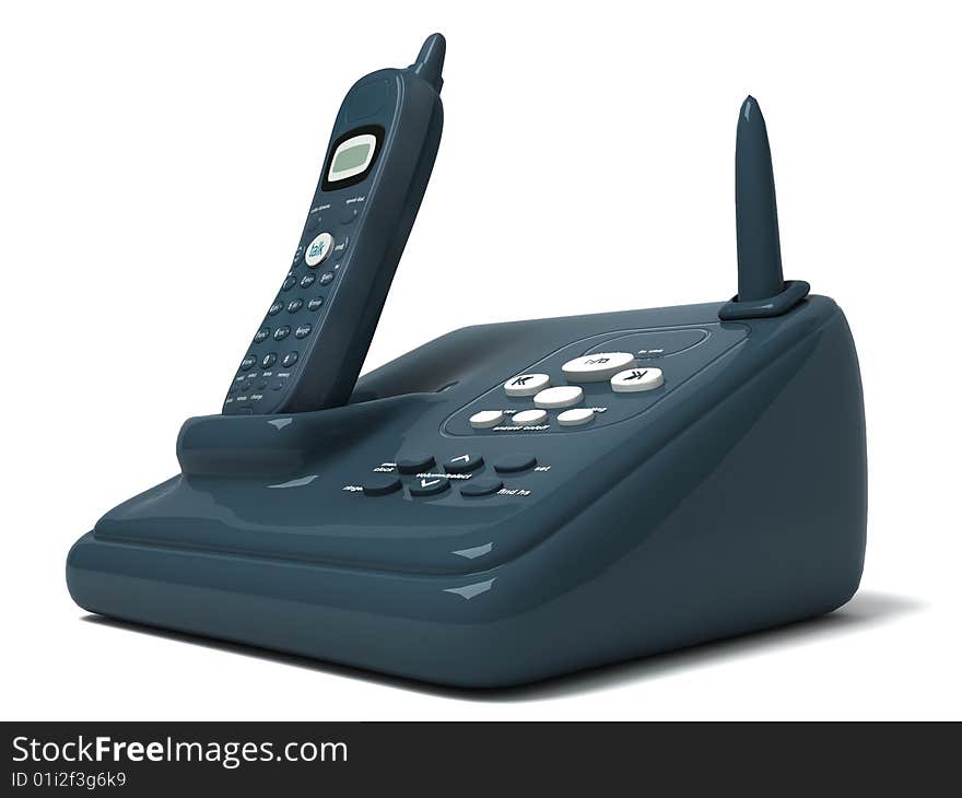 Three dimensional cordless phone on an isolated white background