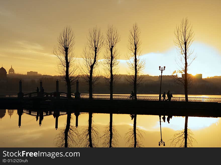 Sunset over lake in Ternopil. Sunset over lake in Ternopil