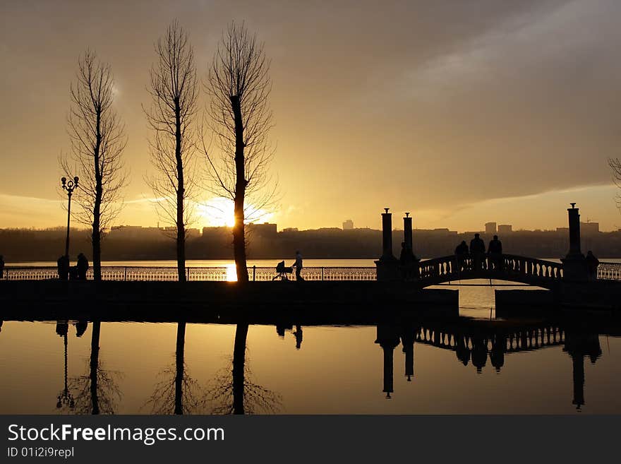 Sunset over lake in Ternopil. Sunset over lake in Ternopil