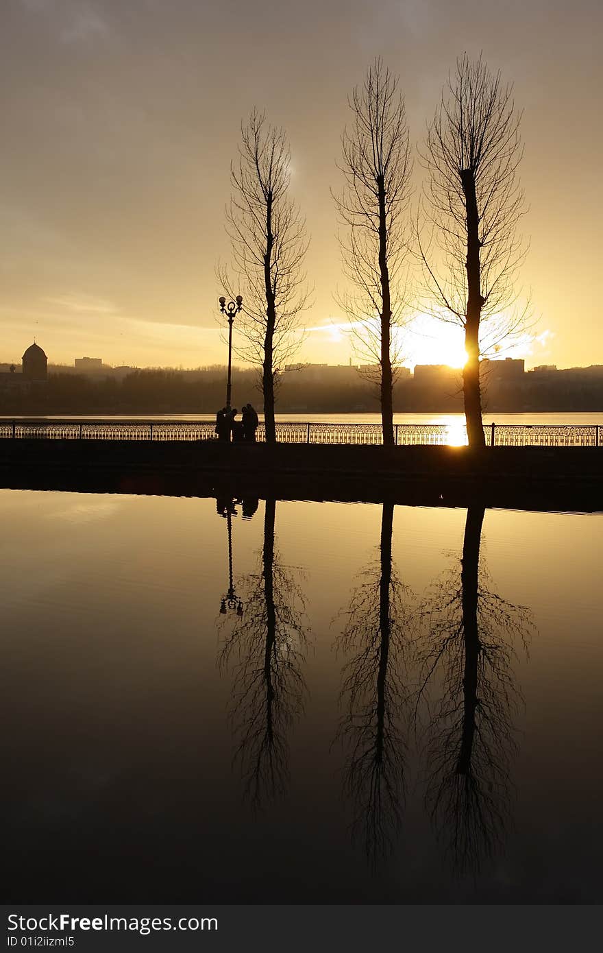 Sunset over lake in Ternopil. Sunset over lake in Ternopil