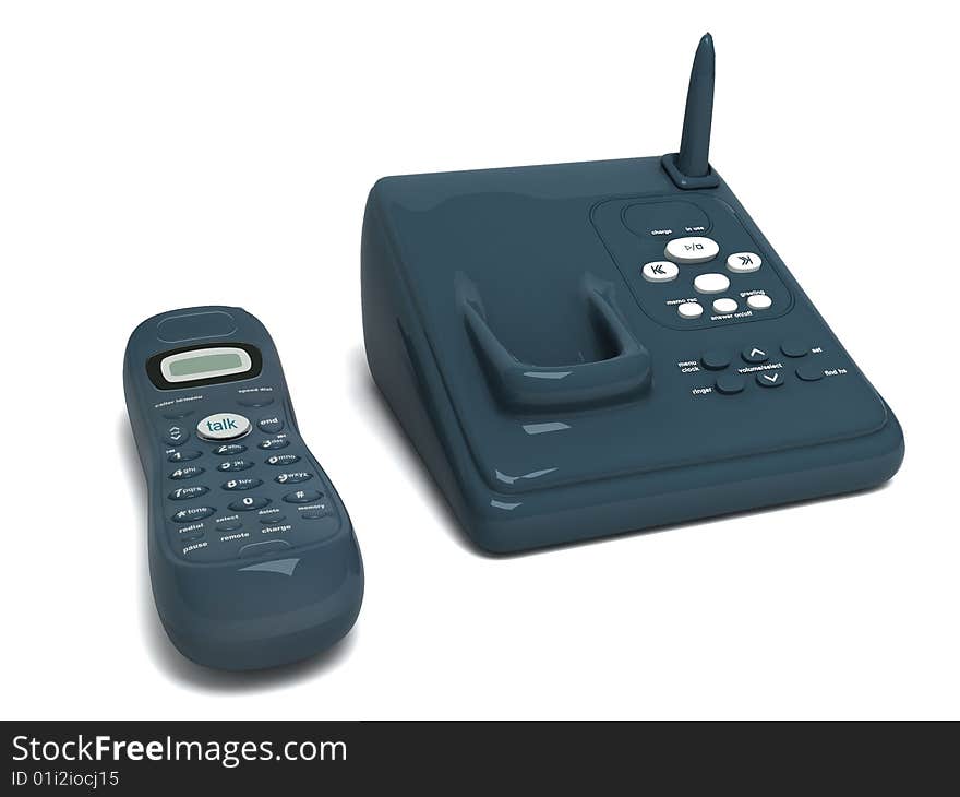 Three dimensional cordless phone on an isolated white background