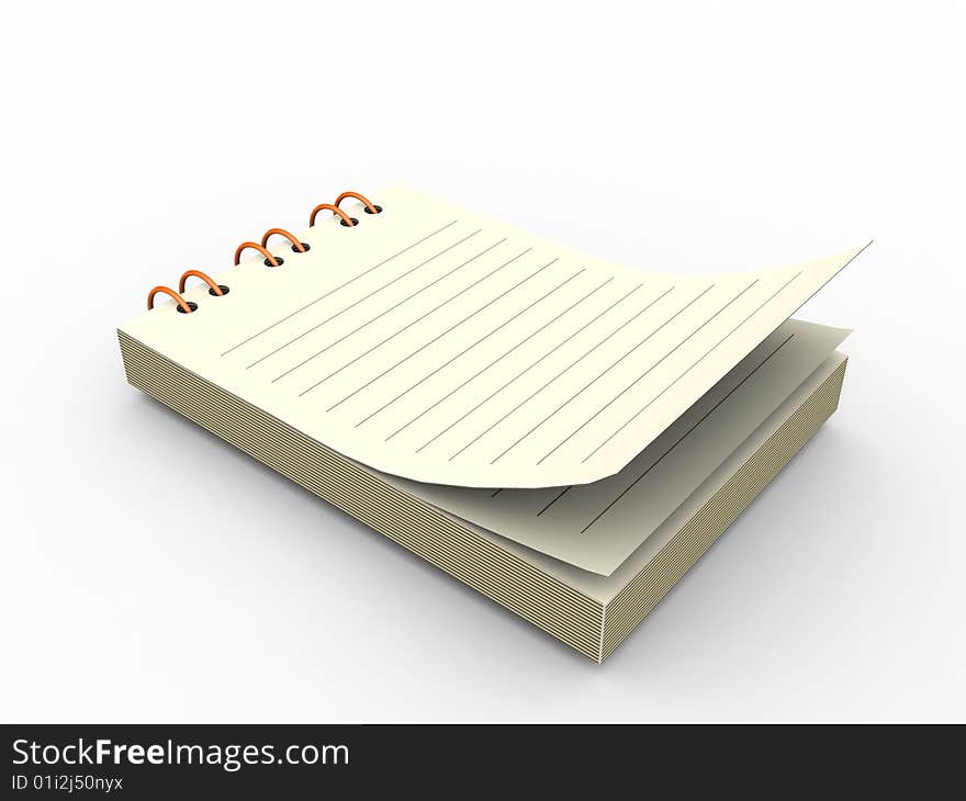 Three dimensional notepad on an isolated background