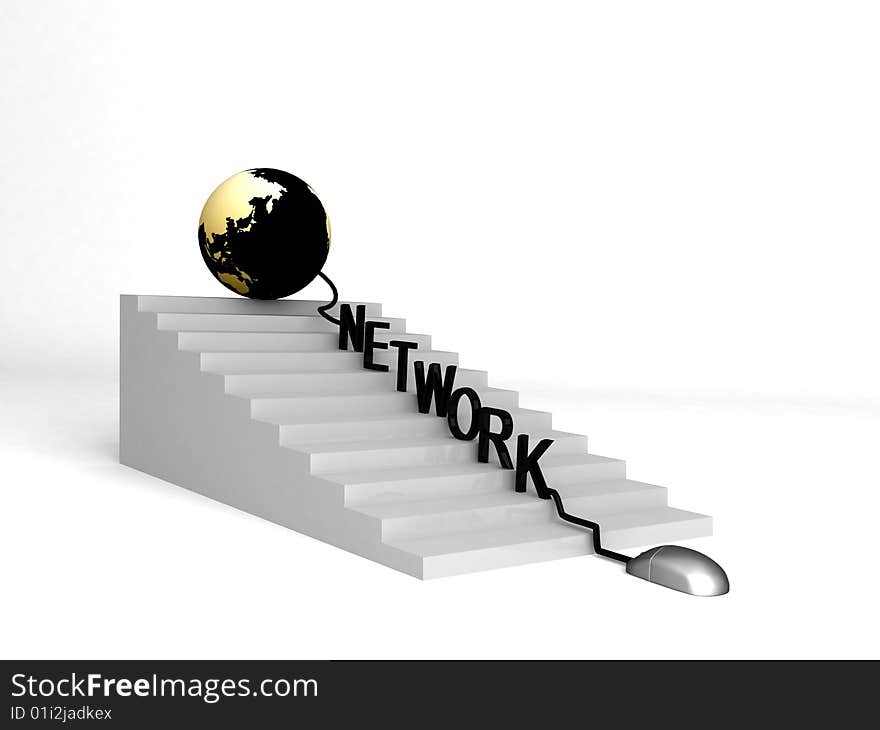 3d globe and network on progress on an isolated white background