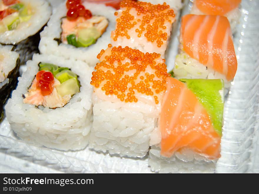 Natutal national Japanese meal, rolls from a crude fish.