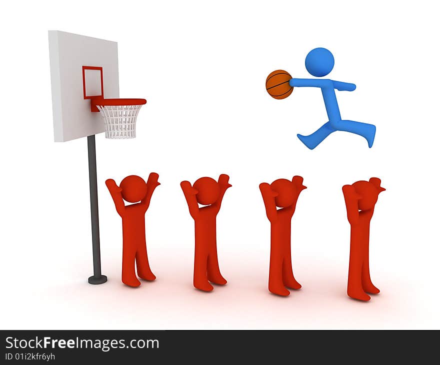 3d basketball player trying to made slam dunk