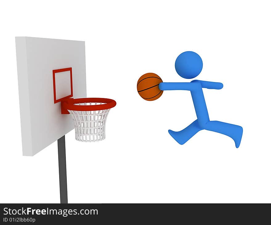 3d basketball player trying to made slam dunk