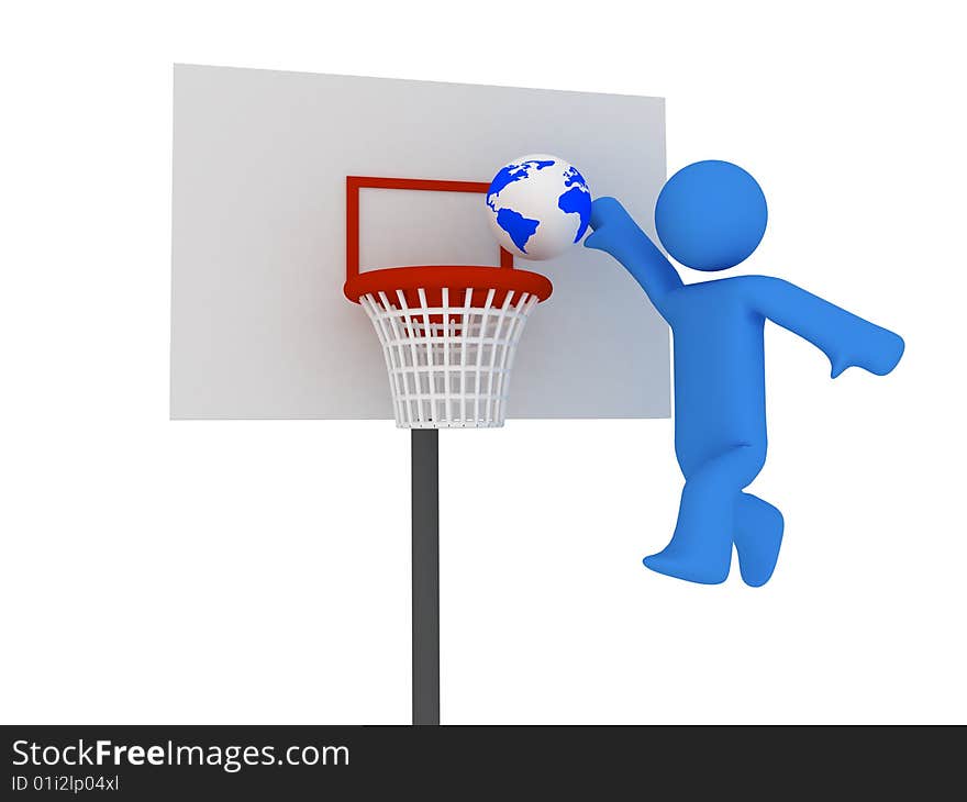 3d basketball player trying to made slam dunk