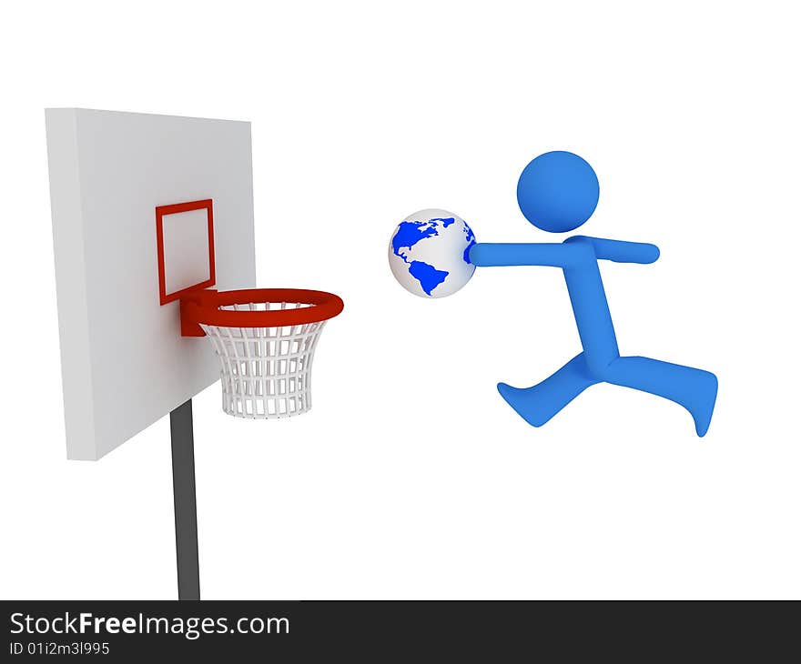 3d basketball player trying to made slam dunk