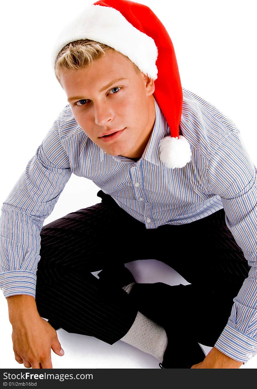 Sitting Male With Christmas Hat