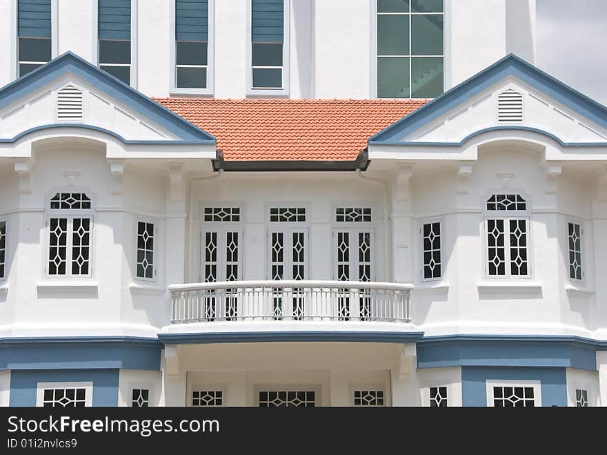 Colonial style architecture with small balcony