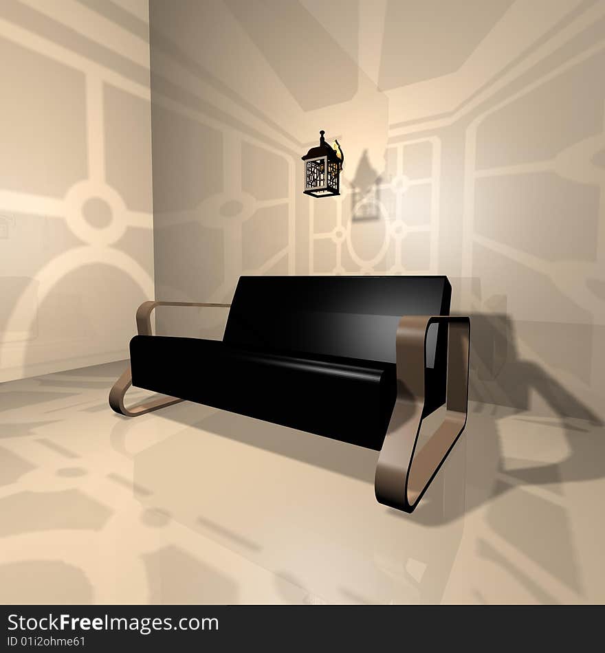 An interior of a room with a beautiful burgundy  sofa. 3d max. An interior of a room with a beautiful burgundy  sofa. 3d max