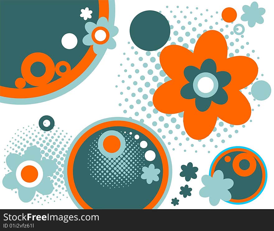 Abstract flowers and circles on an white background. Abstract flowers and circles on an white background.