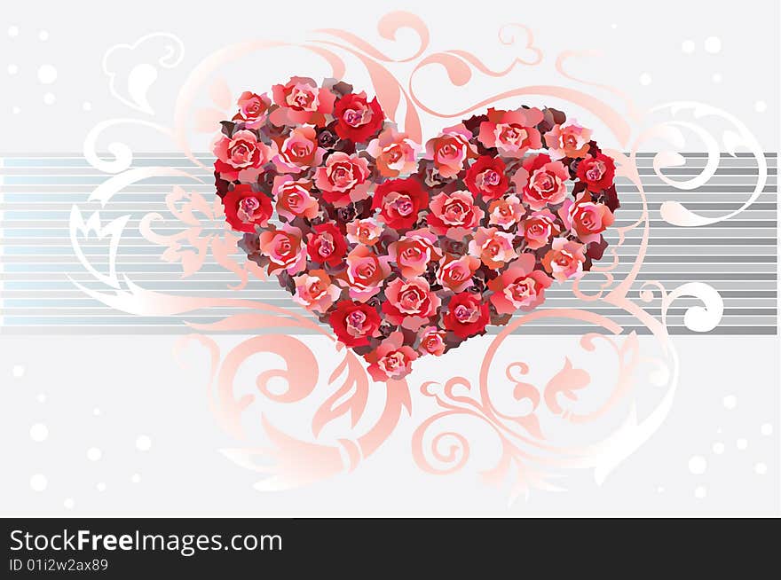 Decorative background of roses in form of heart. Decorative background of roses in form of heart