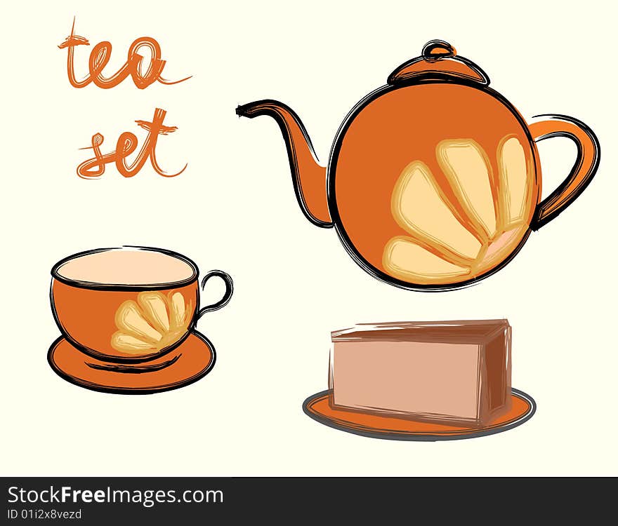 Picture of tea set in illustrator