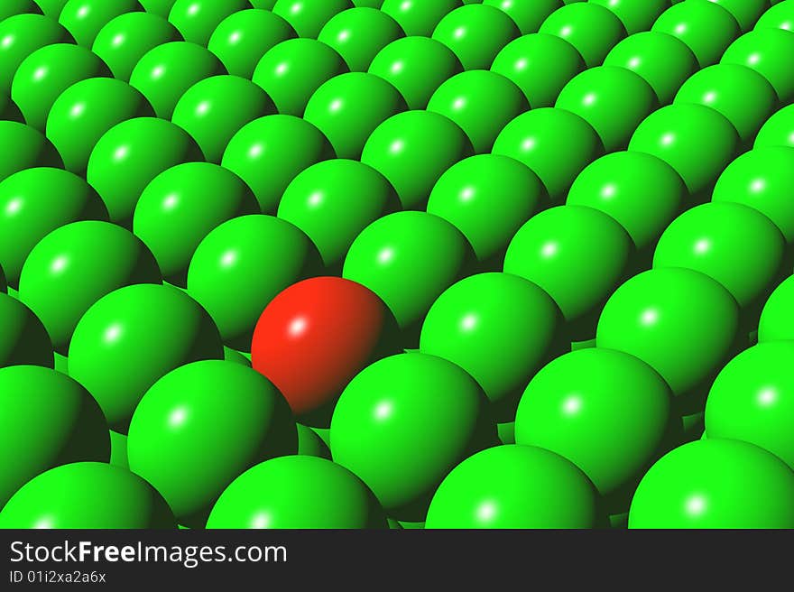 Set green balls and one ball of red colour. Set green balls and one ball of red colour