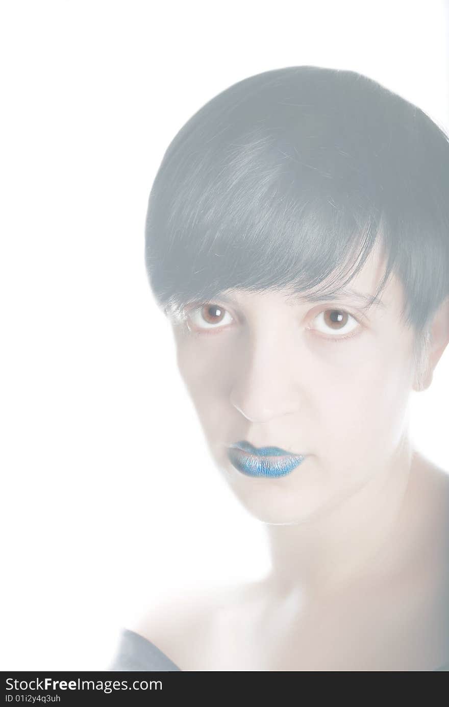 The sad woman with a silvery-blue colour lips. The sad woman with a silvery-blue colour lips