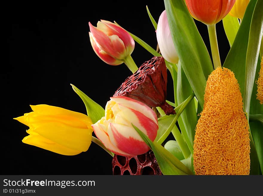 A view with a spring flowers arrangement. A view with a spring flowers arrangement