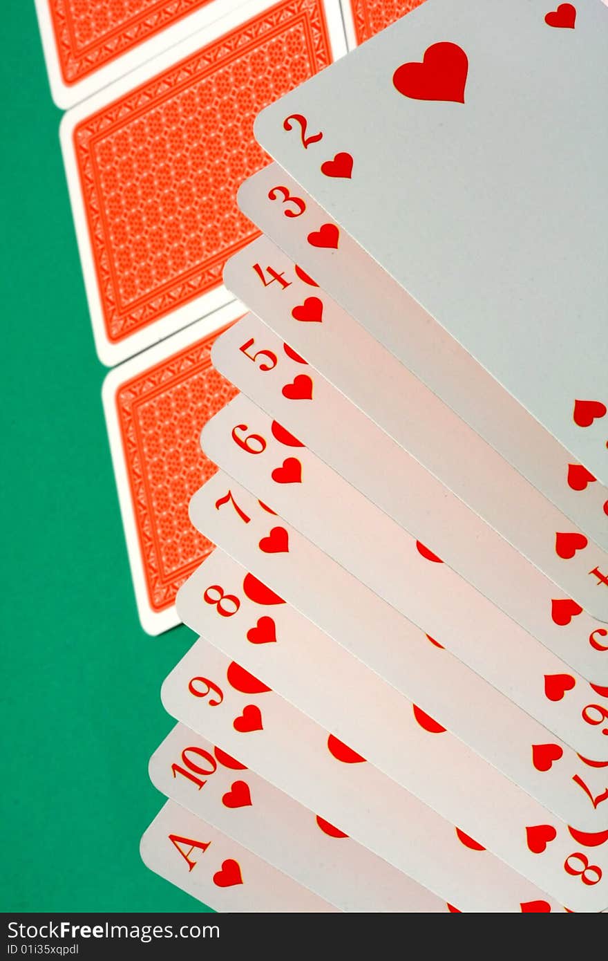 Cards in Hearts in a row