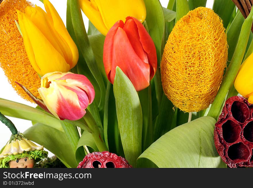 A view with a spring flowers arrangement. A view with a spring flowers arrangement