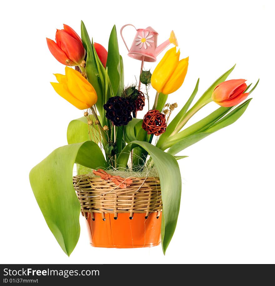 A view with a spring flowers arrangement. A view with a spring flowers arrangement