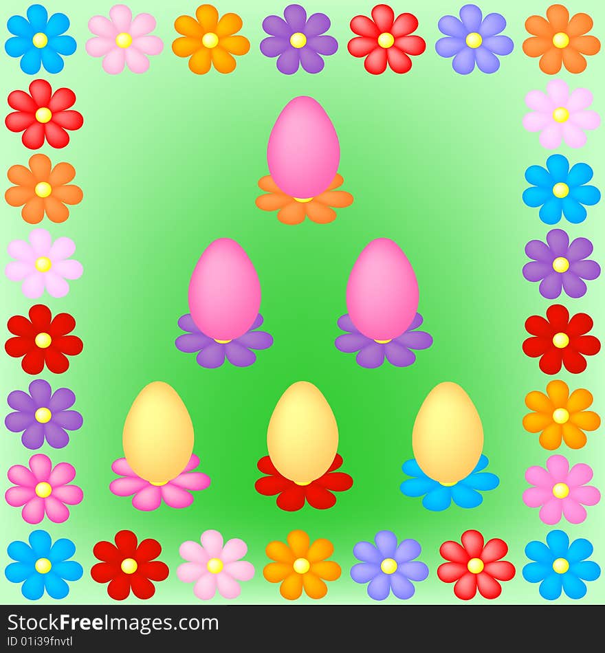 Colorful Easter eggs with flowers frame. Colorful Easter eggs with flowers frame