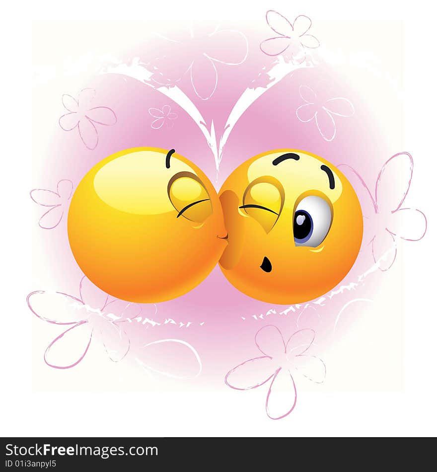 Smiling ball kissing another who is surprised. Smiling ball kissing another who is surprised