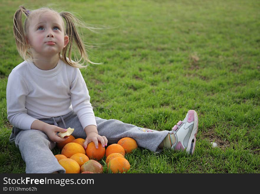 Little girl looking on the sky. Little girl looking on the sky