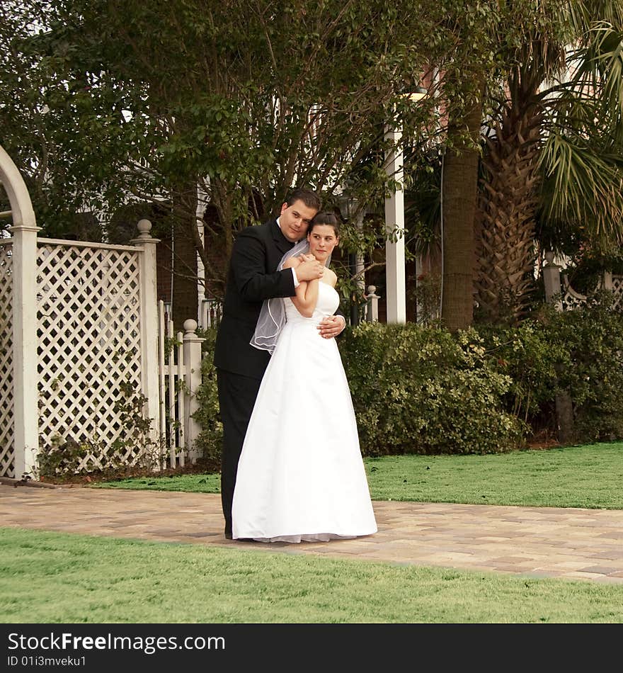 Newlyweds in garden