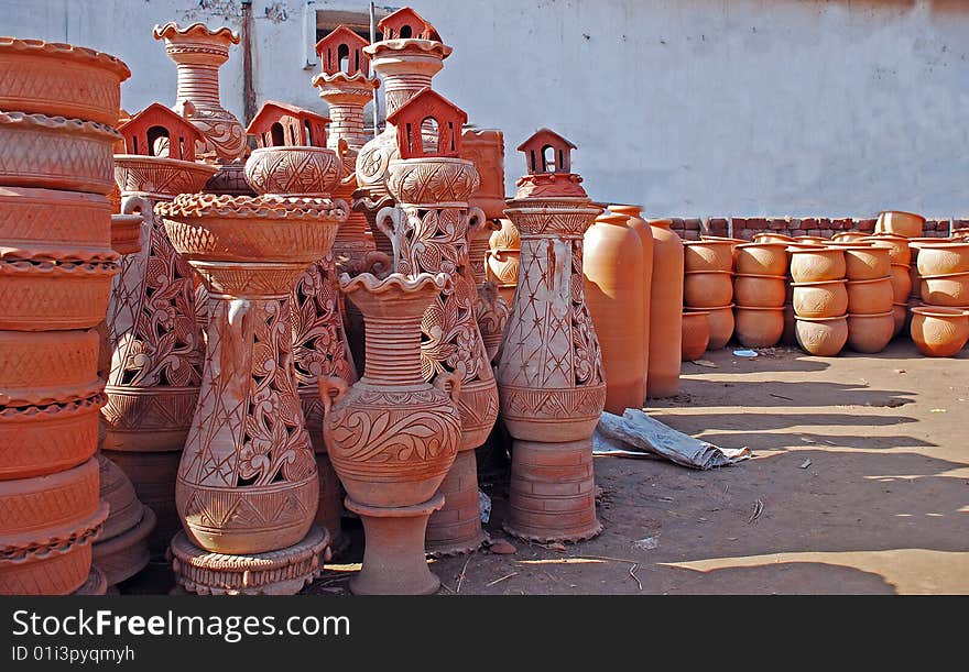 Earthen pots looking great in sunny day.