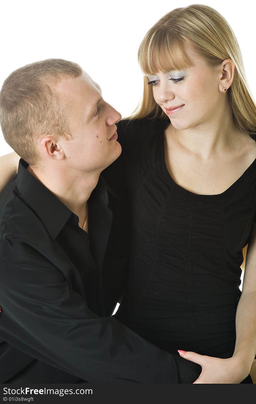 Young couple in love. Isolated on white background