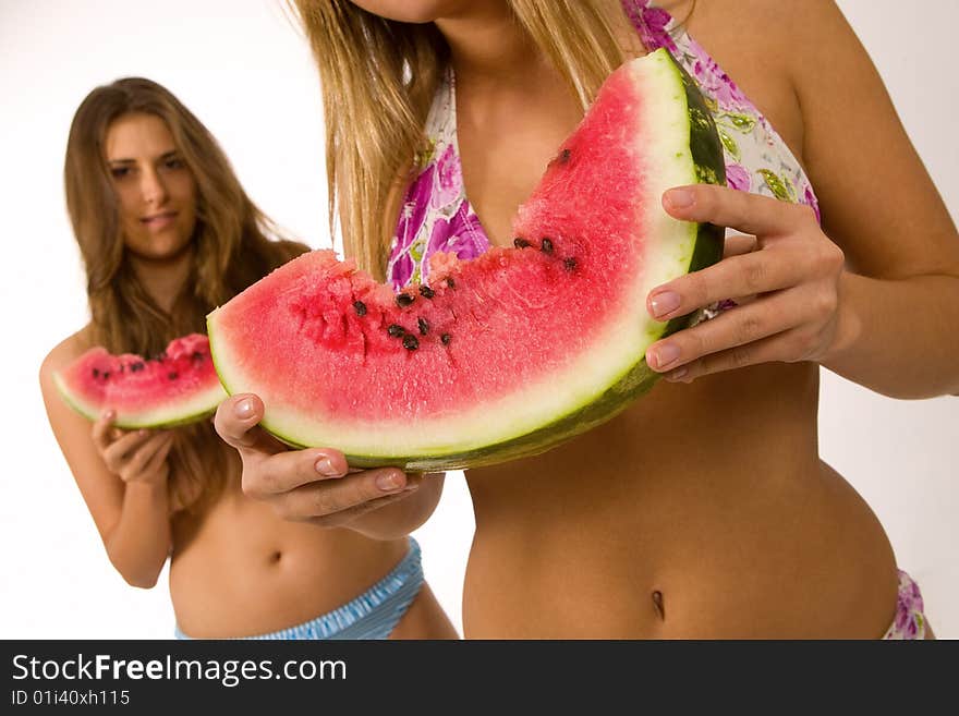 Sexy Girls Eating Watermelon