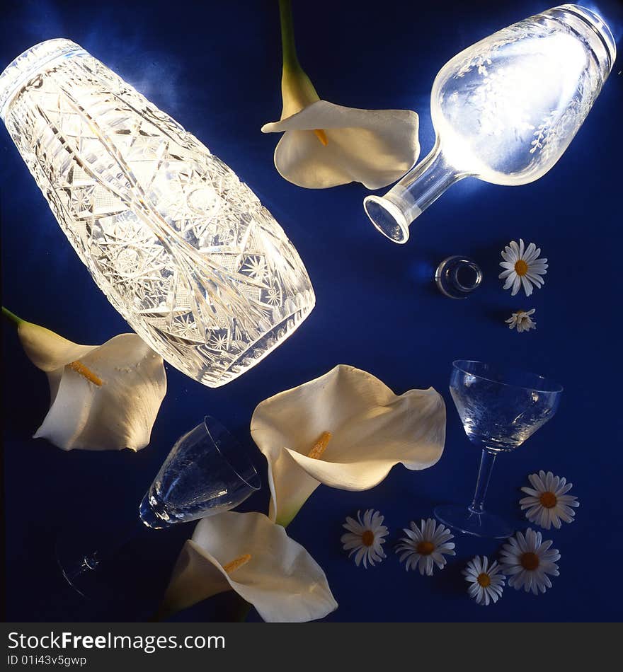 Calla Lilies And Daisies Into Glass Lightning