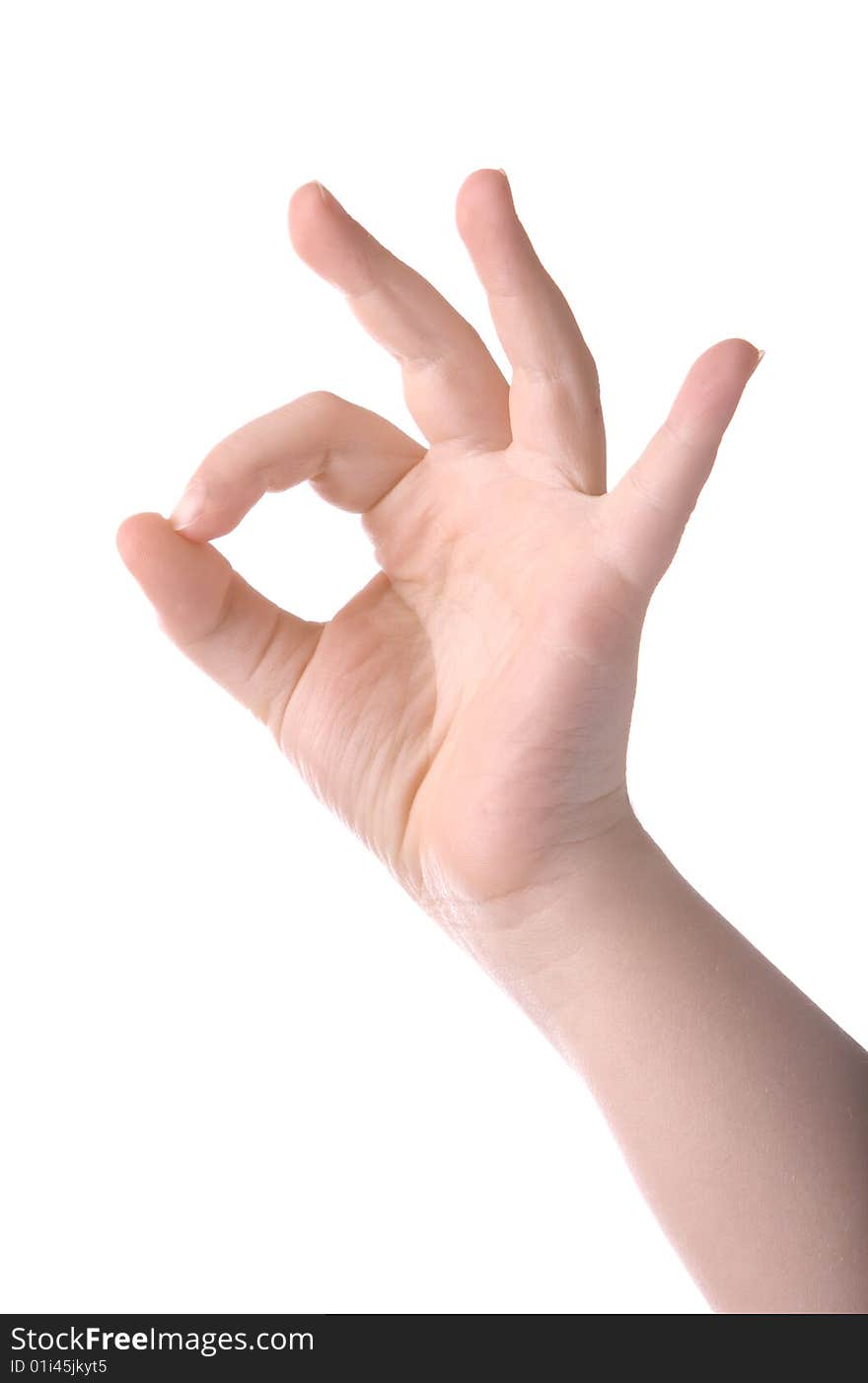 OK sign with child's hand isolated on a white background