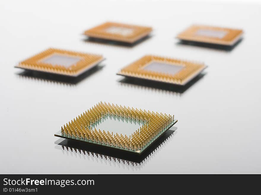 CPU close up on glass background