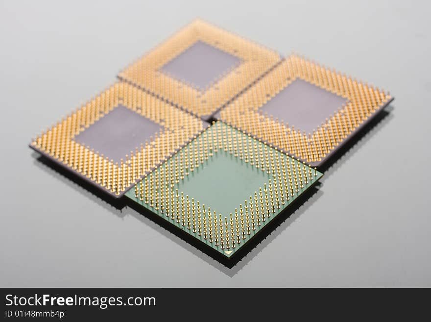 CPU close up on glass background