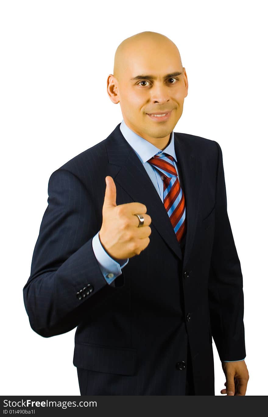 Businessman show thumb up sing isolated on white with clipping path