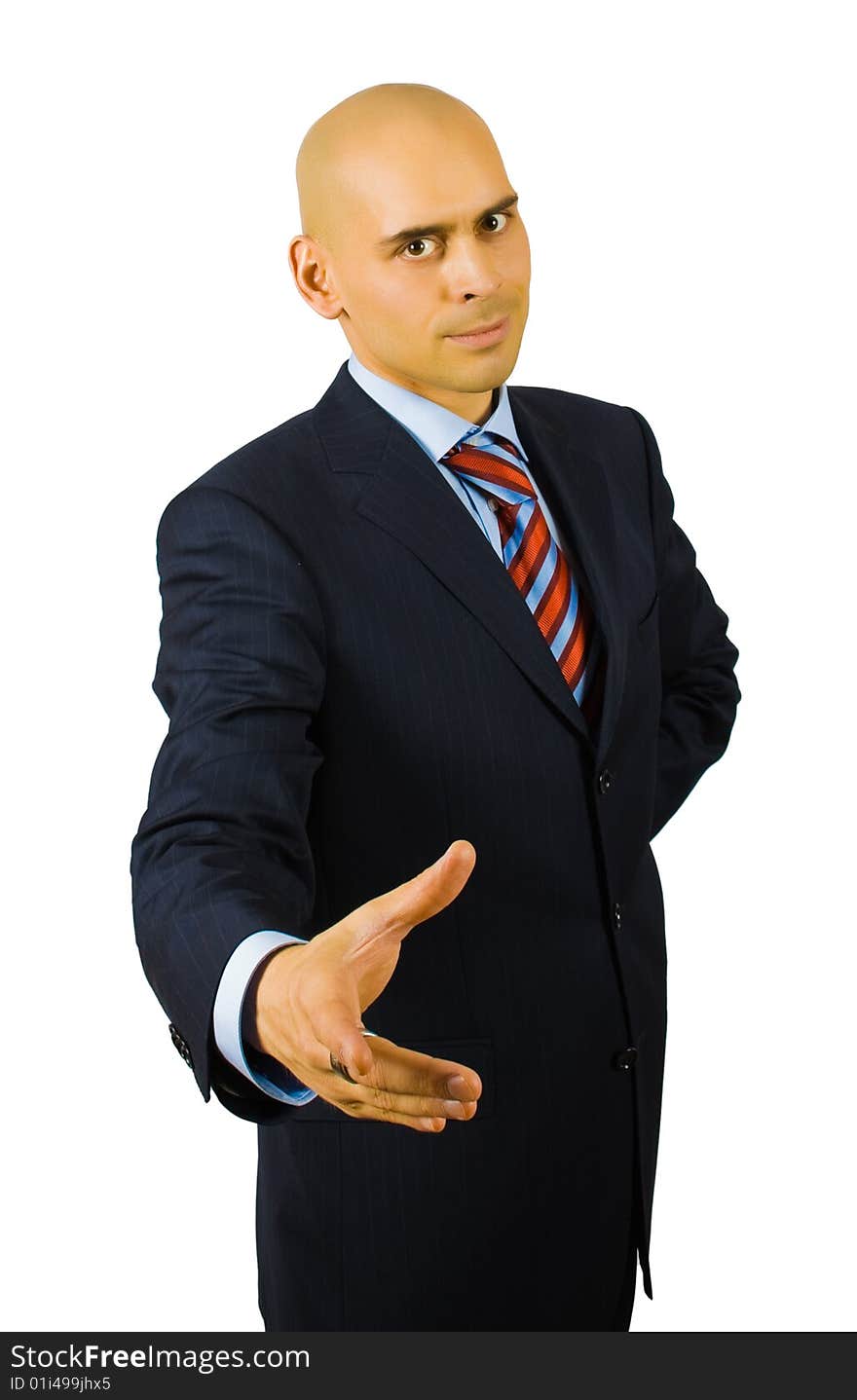 Businessman ready to handshake isolated on white with clipping path