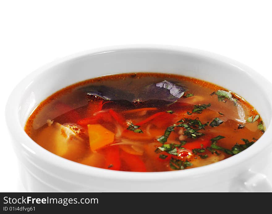 Fish Soup is a Thicks, Spices and Sours Soups. Isolated on White Background