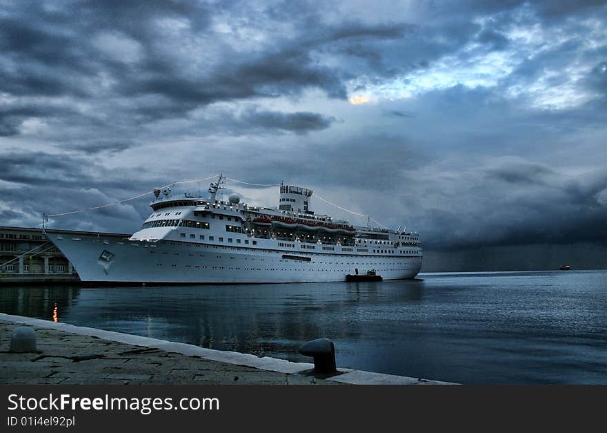 Ocean Liner In The Harbour Of Trieste