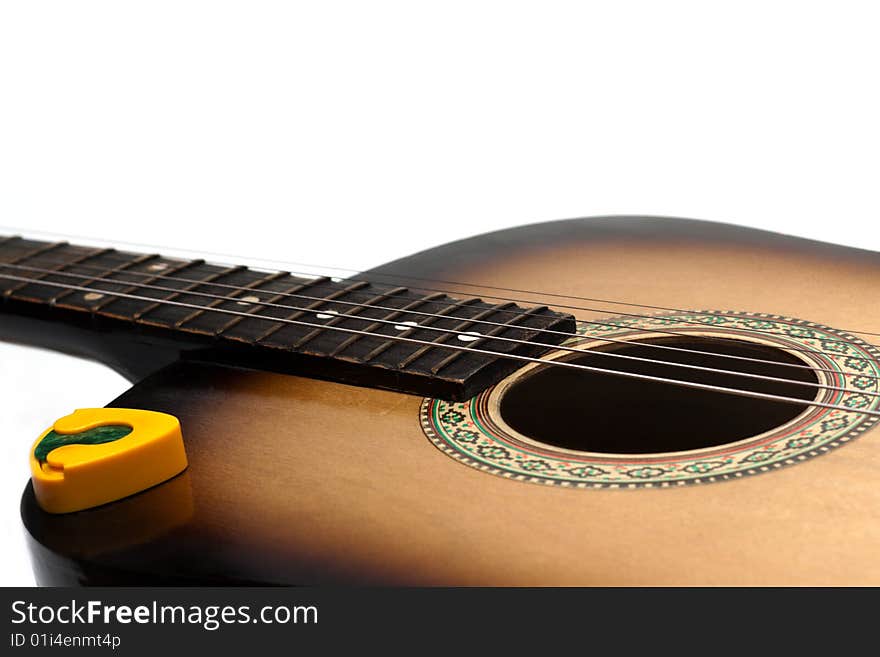 Guitar, strings insulated on white background