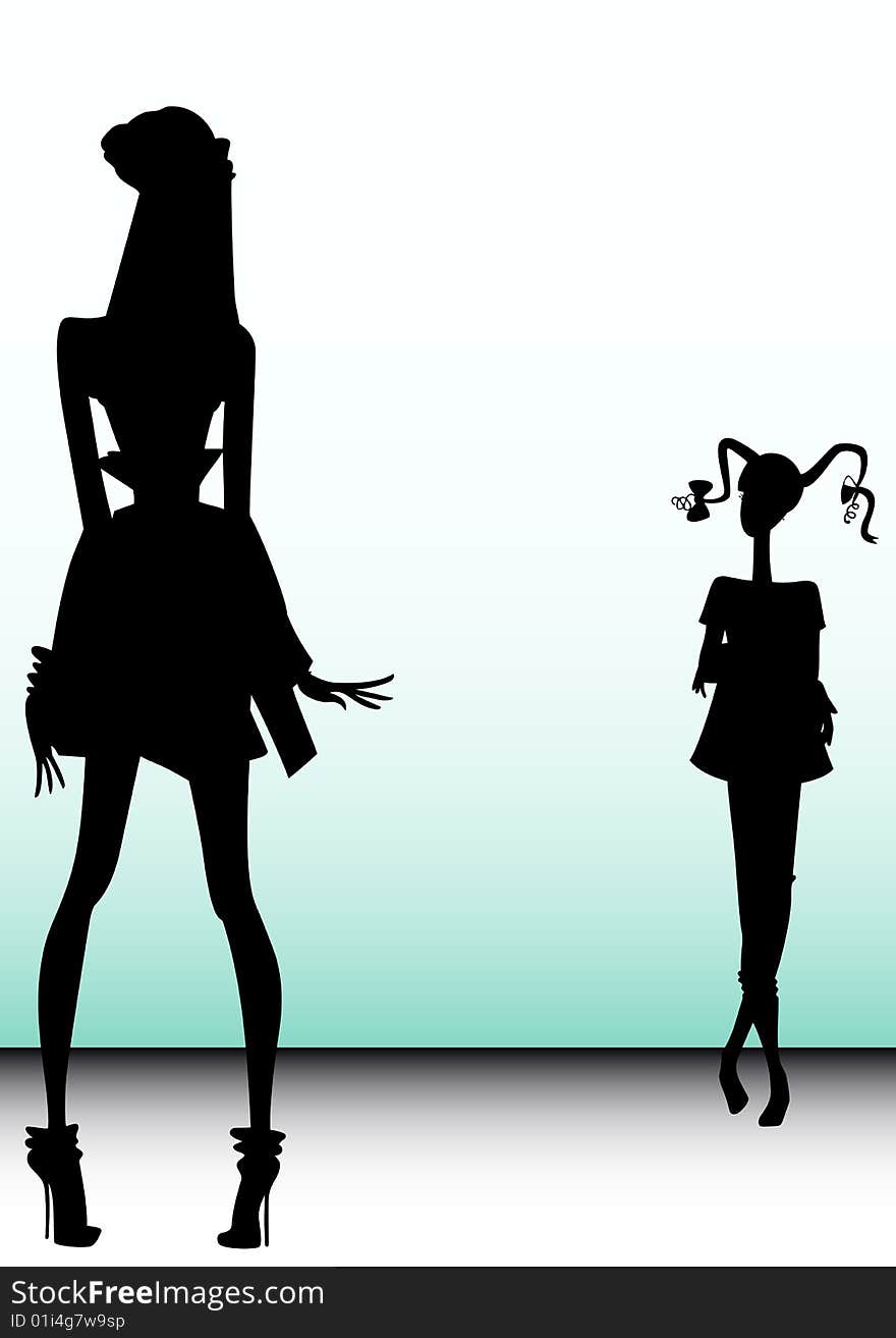 Silhouette of two girls of teenagers