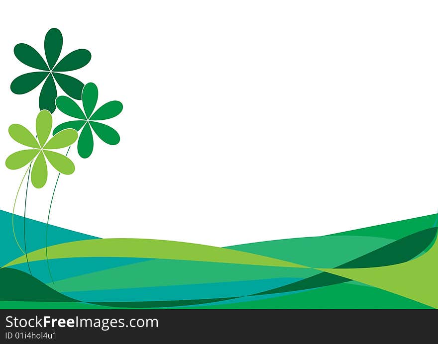 Vector green background with flowers