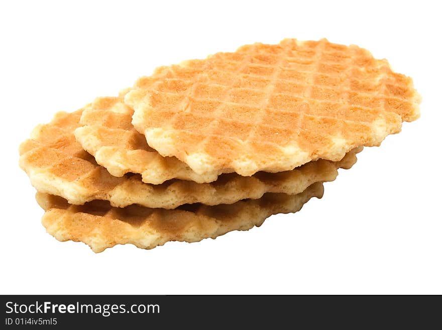 Stack of waffles isolated on white background