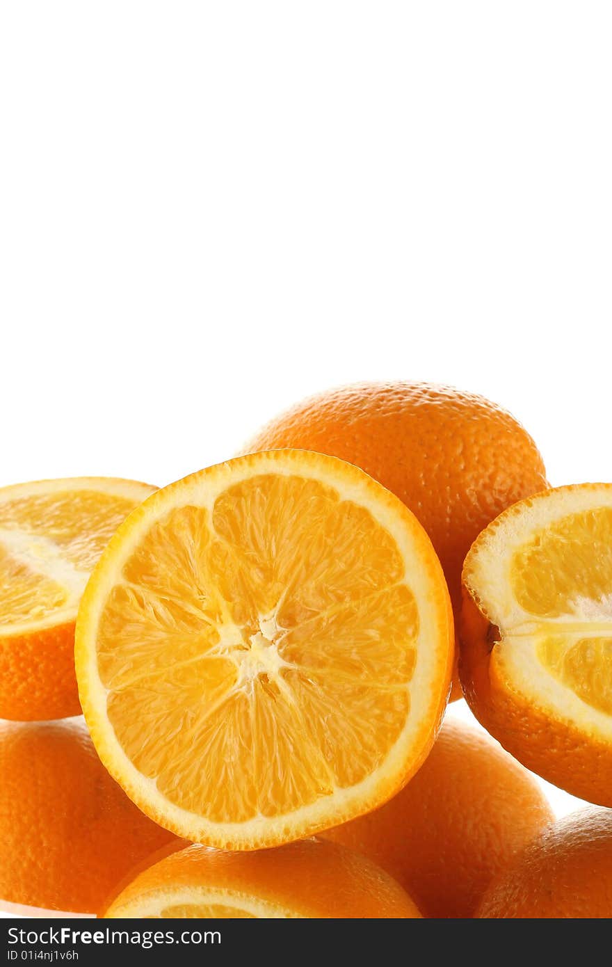 Group of orange slices over white