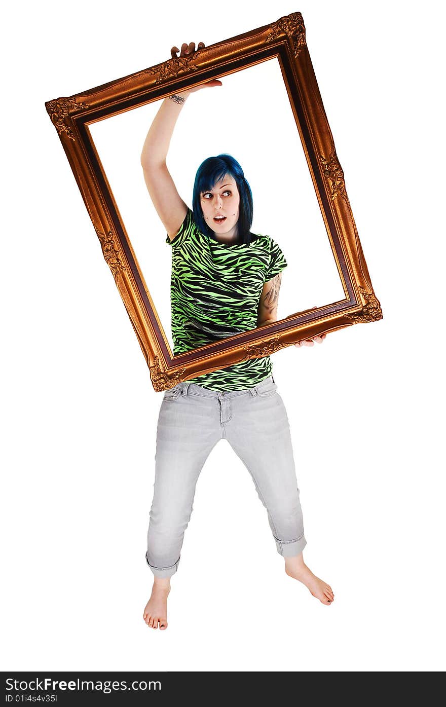 Girl with picture frame.